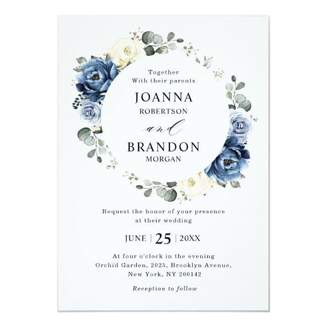 Dusty Blue Navy Champagne Ivory Floral Wedding