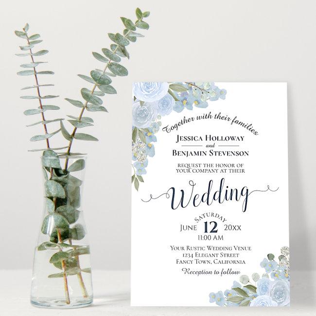Dusty Blue Rustic White Watercolor Floral Wedding