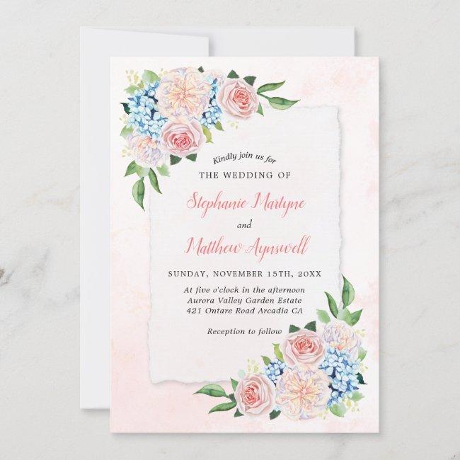 Dusty Pink Blue Hydrangea Floral Botanical Wedding