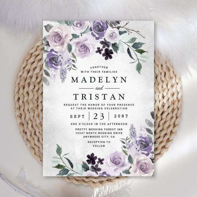Dusty Purple And Silver Gray Floral Rustic Wedding