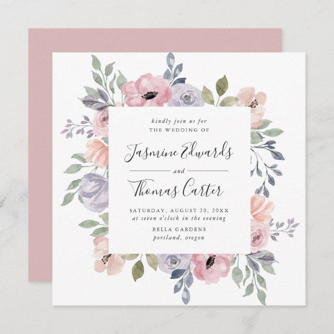 Dusty Rose Pink Watercolor Floral | Square Wedding