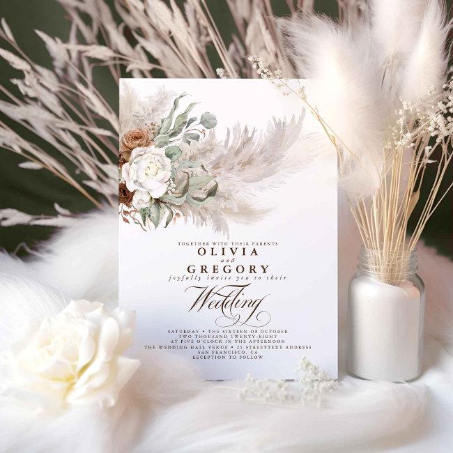 Earthy Flowers And Pampas Grass Bohemian Wedding