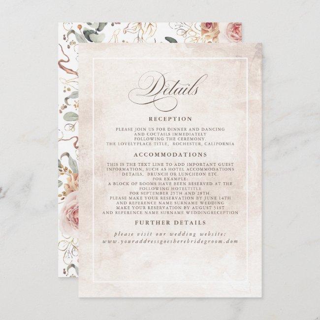 Earthy Shade Flowers Elegant Boho Wedding Details Enclosure Card
