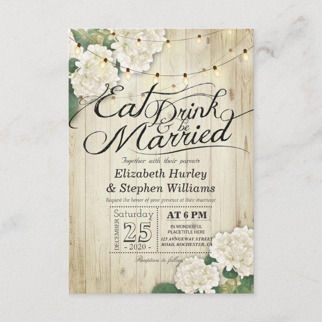 Eat Drink & Be Married Wedding Flowers Wood Lights