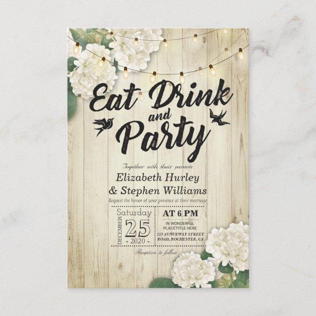 Eat Drink & Party Wedding Flower Wood String Light