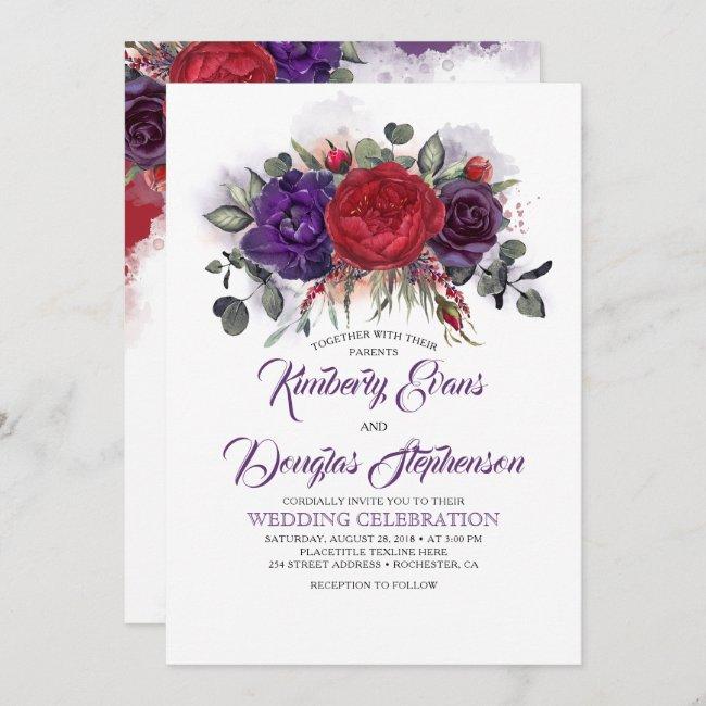 Eggplant Purple And Burgundy Floral Fall Wedding