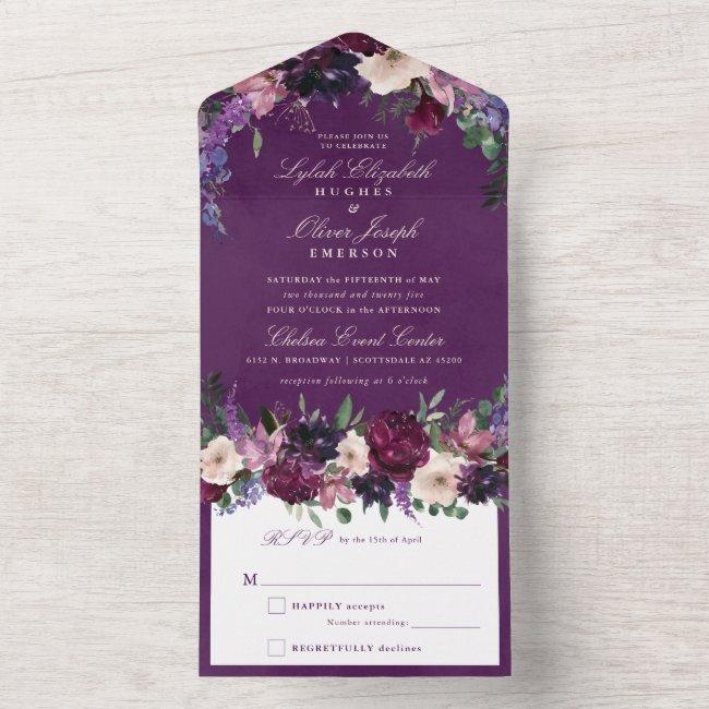 Eggplant Purple Floral Wedding All In One