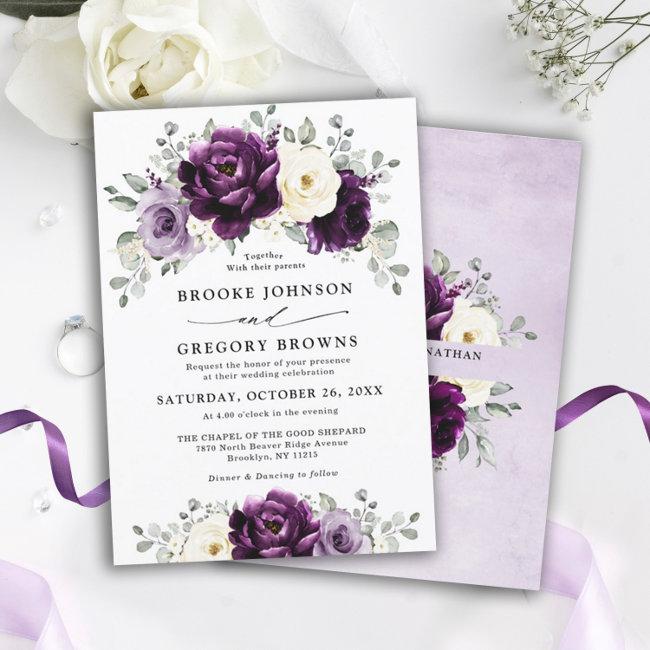 Eggplant Purple Plum Ivory White Floral Wedding