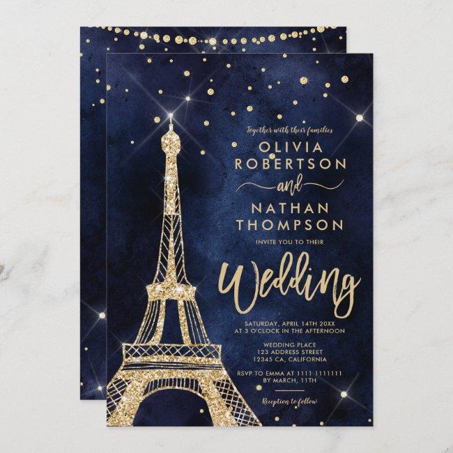 Eiffel Tower Chic Gold Glitter Sparkle Wedding