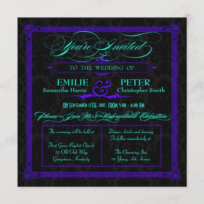 Electric Teal & Purple Green Poster Style Wedding