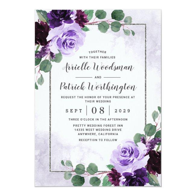 Elegant Airy Boho Floral Purple And Silver Wedding