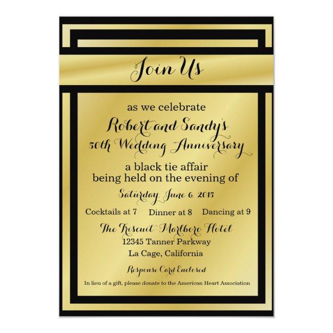 Elegant Black And Gold 50th Anniversary Invites