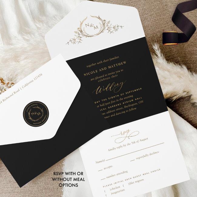 Elegant Black And Gold Monogram Wedding With Rsvp All In One