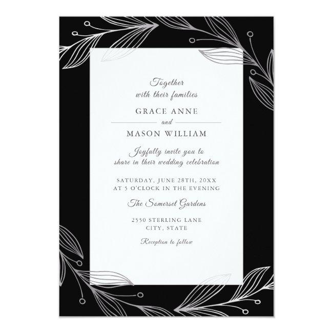 Elegant Black Botanical Silver Leaves Wedding