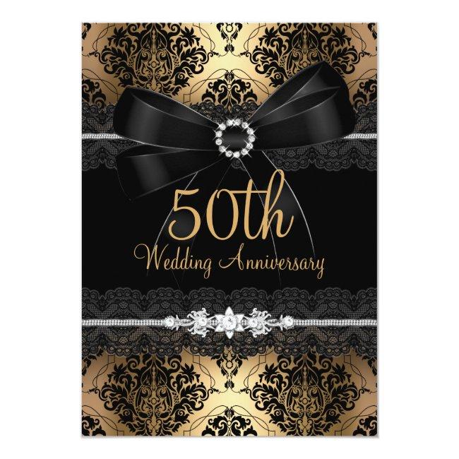 Elegant Black Bow & Damask Gold 50th Anniversary 2