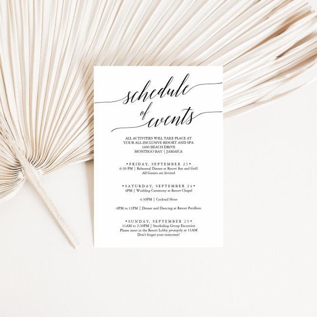 Elegant Black Wedding Weekend Schedule Of Events Enclosure Card