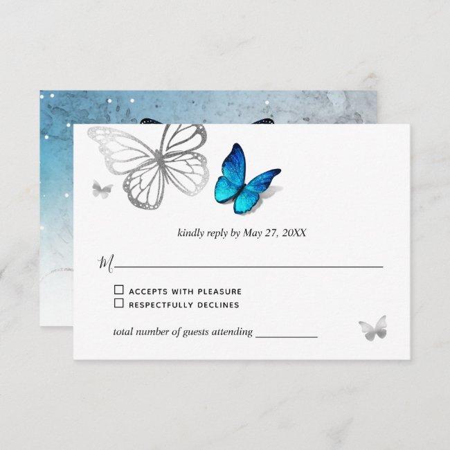 Elegant Blue Butterfly Rustic Watercolor Wedding Rsvp