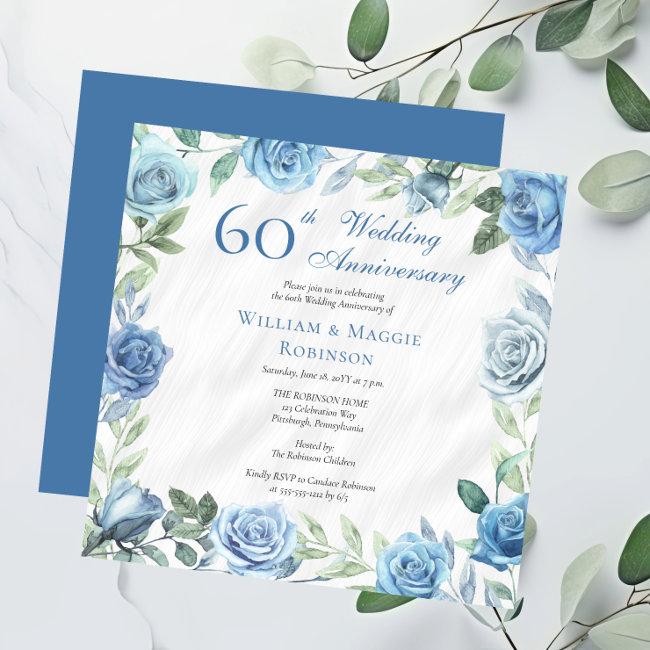 Elegant Blue Floral 60th Wedding Anniversary Party