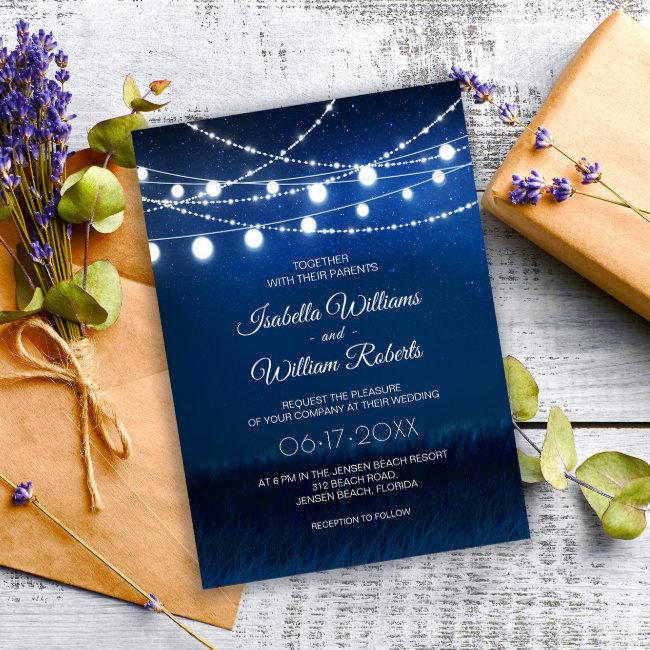 Elegant Blue Night & Silver String Lights Wedding