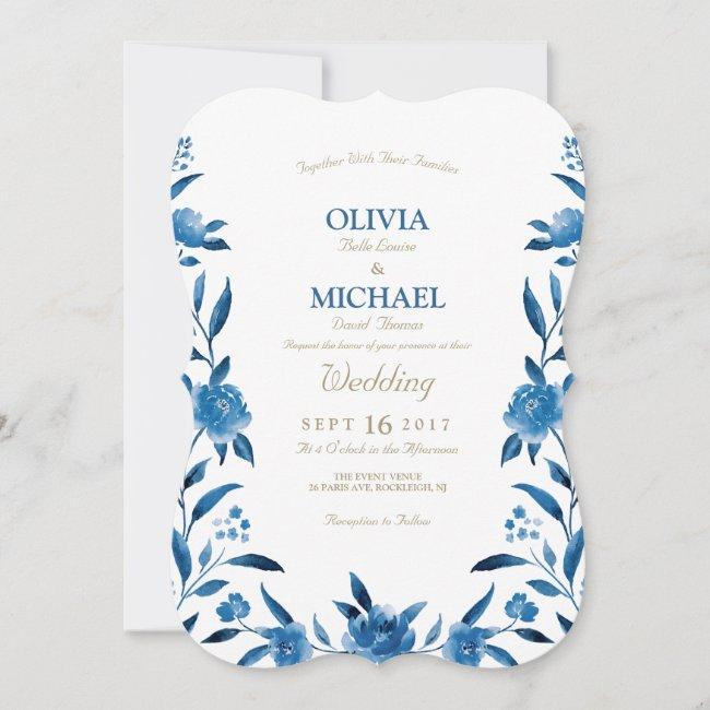 Elegant Blue Watercolor Floral Chinoiserie Wedding