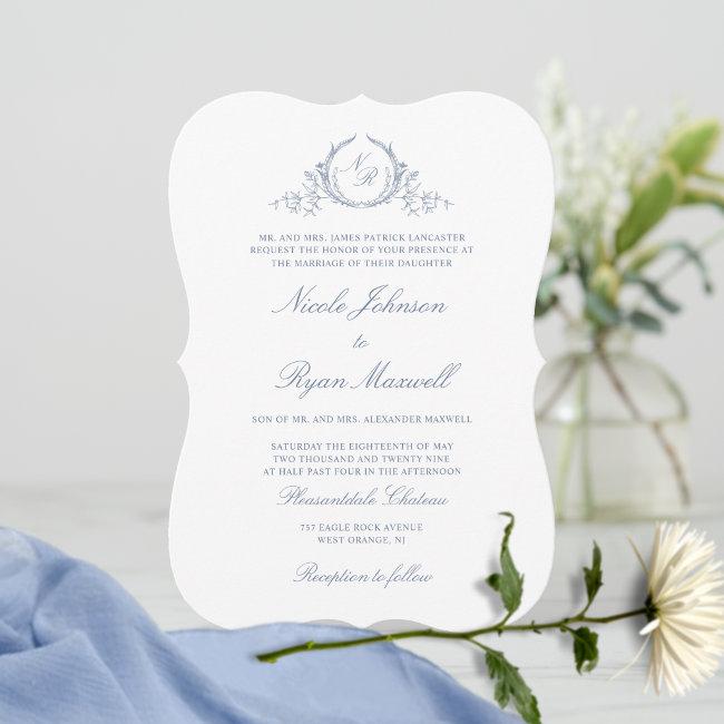Elegant Classic Monogram Dusty Blue Wedding