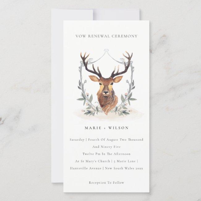 Elegant Cute Deer Floral Crest Vow Renewal Invite