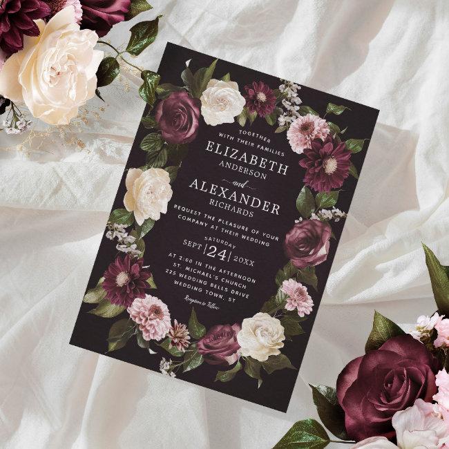 Elegant Dark Moody Floral Burgundy Wedding