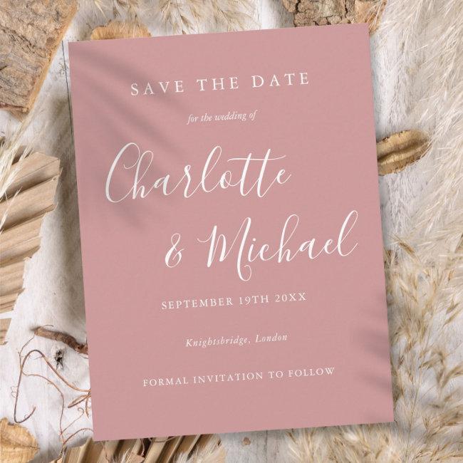Elegant Dusty Rose Script Wedding Save The Date Post