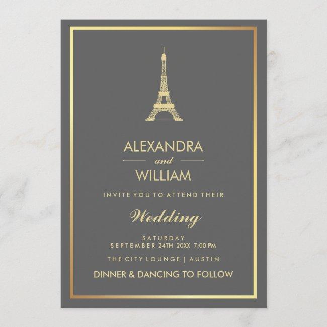 Elegant Faux Gold Eiffel Tower On Gray Wedding