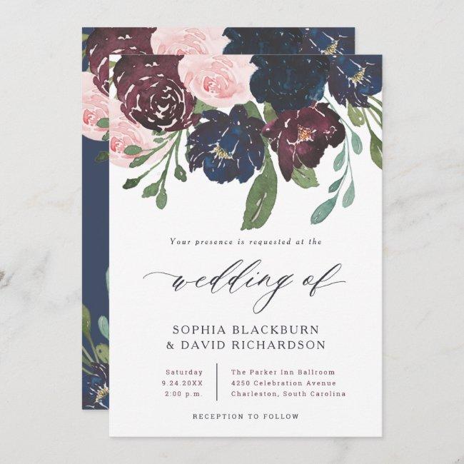 Elegant Floral Navy Blue And Plum | Wedding
