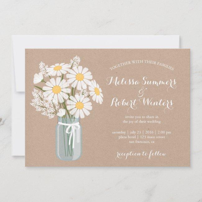 Elegant Floral White Daisies Mason Jar Wedding