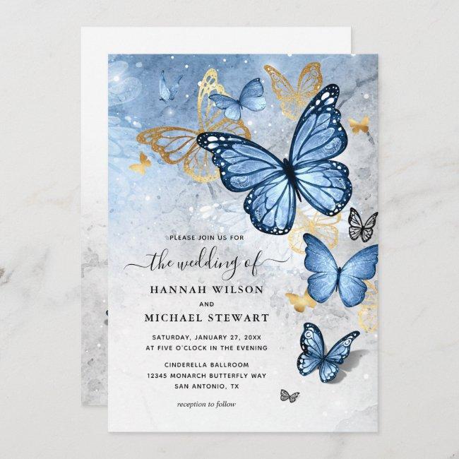 Elegant Gold Baby Blue Butterfly Wedding