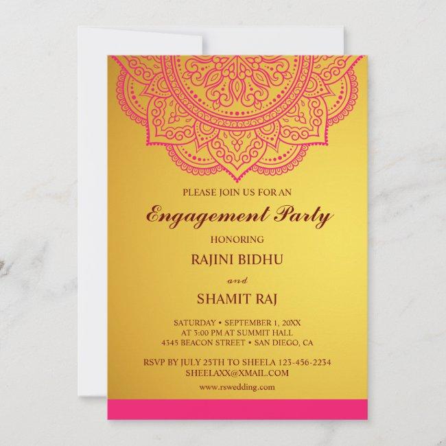 Elegant Gold Pink Paisley Indian Engagement Party