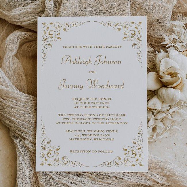 Elegant Gold Script Botanical Frame Wedding