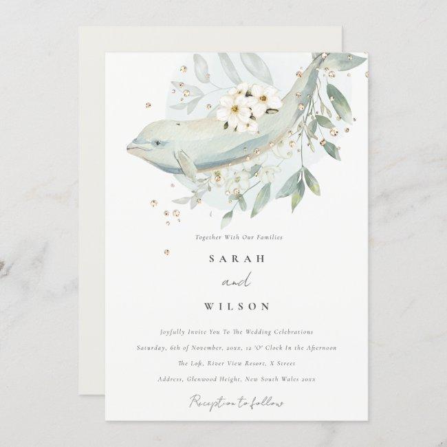 Elegant Gold Underwater Floral Fish Wedding Invite
