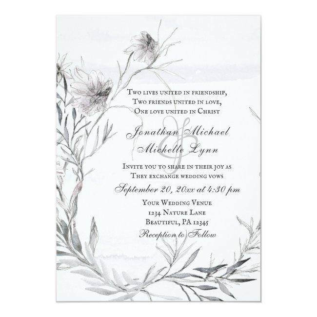 Elegant Gray Floral Watercolor Christian Wedding