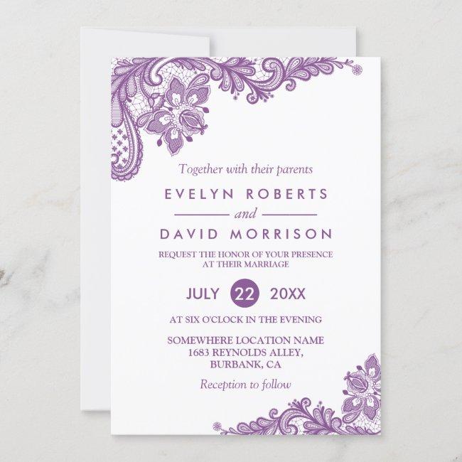 Elegant Lace Lavender Purple White Formal Wedding