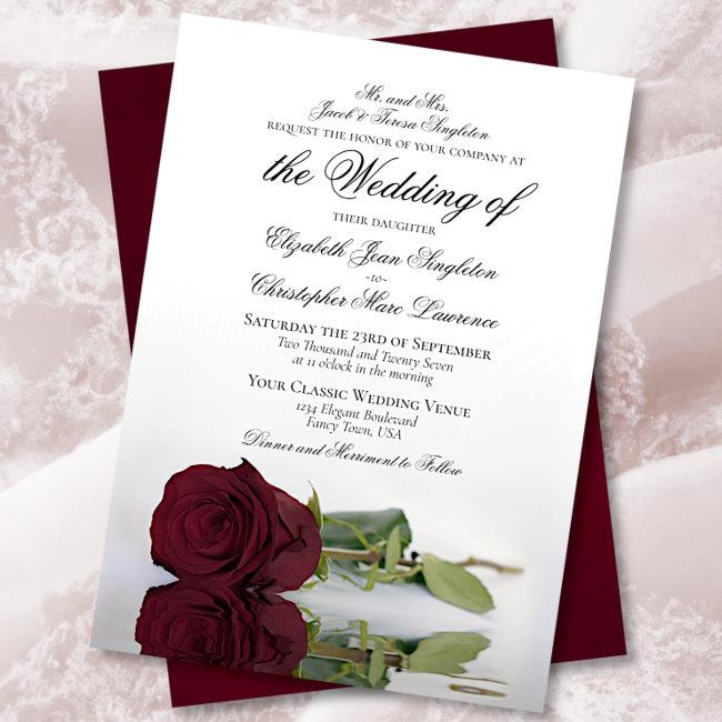 Elegant Long-stemmed Burgundy Rose Formal Wedding