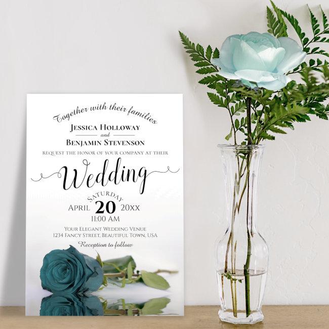 Elegant Long Stemmed Teal Turquoise Rose Wedding