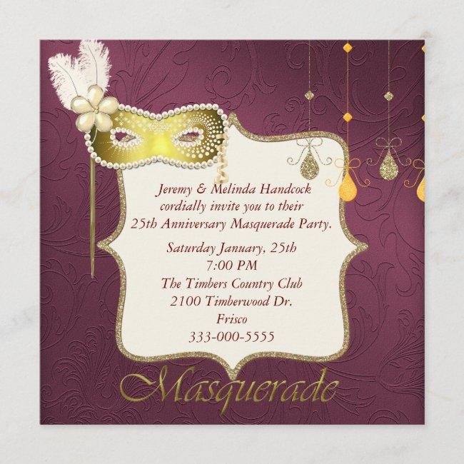 Elegant Maroon & Gold Masquerade Party