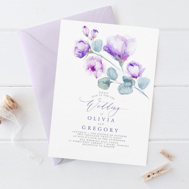 Elegant Modern Botanical Purple Floral Wedding