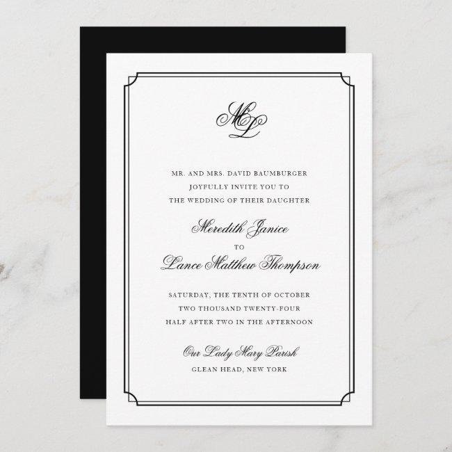 Elegant Monogram Black And White Script Wedding