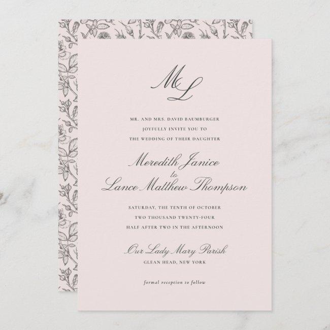 Elegant Monogram Blush Floral Script Wedding