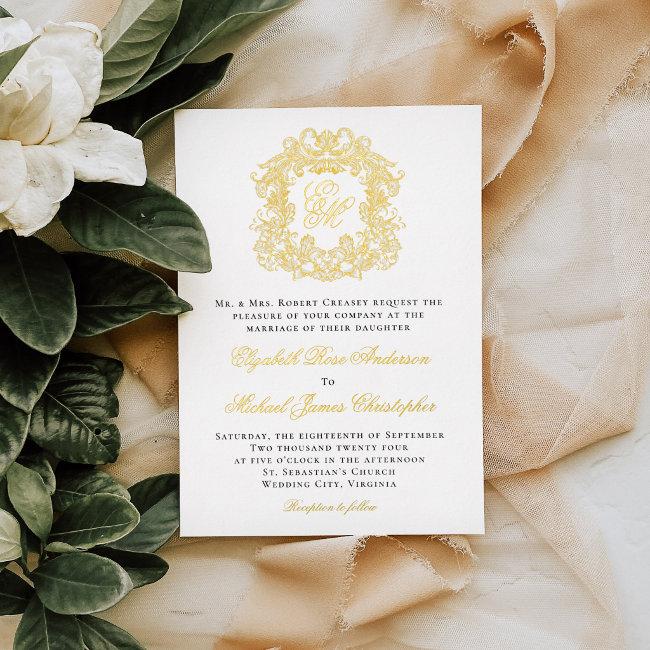 Elegant Monogram Crest Wedding Gold Foil