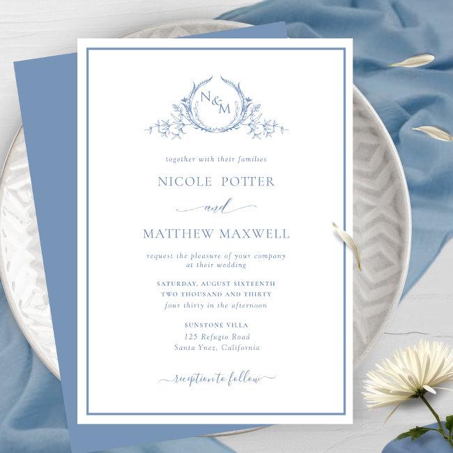 Elegant Monogram Dusty Blue Wedding