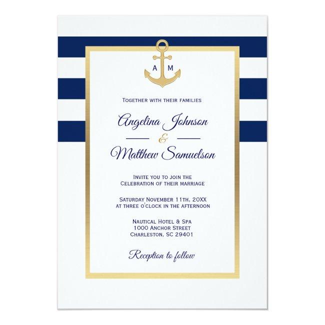 Elegant Navy Blue White Gold Nautical Wedding