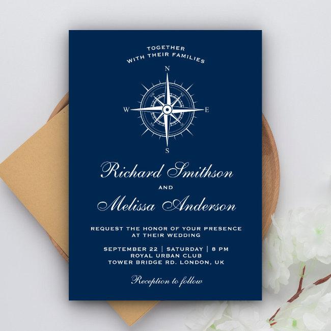 Elegant Navy Blue White Nautical Compass Wedding