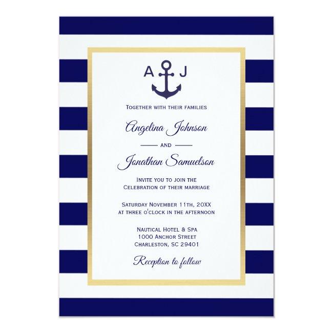 Elegant Navy Blue White Stripes Nautical Wedding