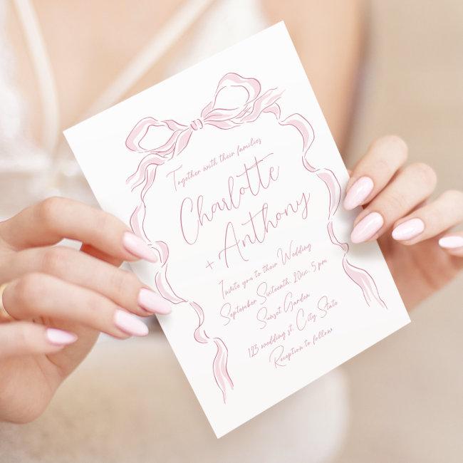 Elegant Pastel Pink Hand Drawn Bow Wedding