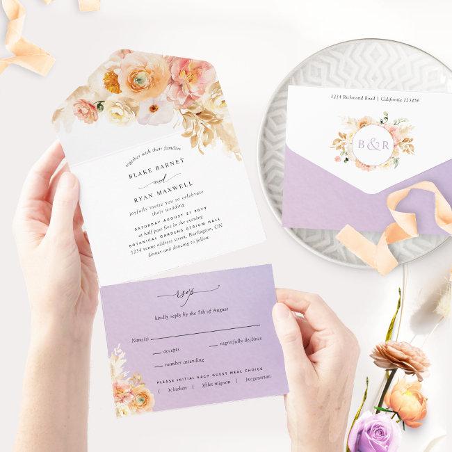 Elegant Peach And Purple Floral Wedding With Rsvp All In One